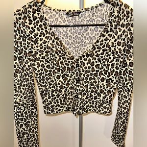 Shein leopard print button crop top